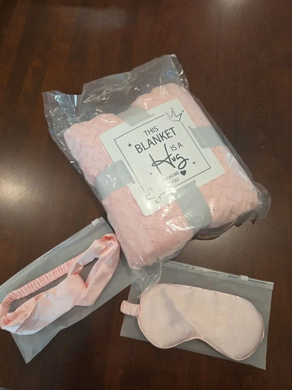 Pink Plush Throw Blanket Sleep Mask Headband Self Care Gift Set New